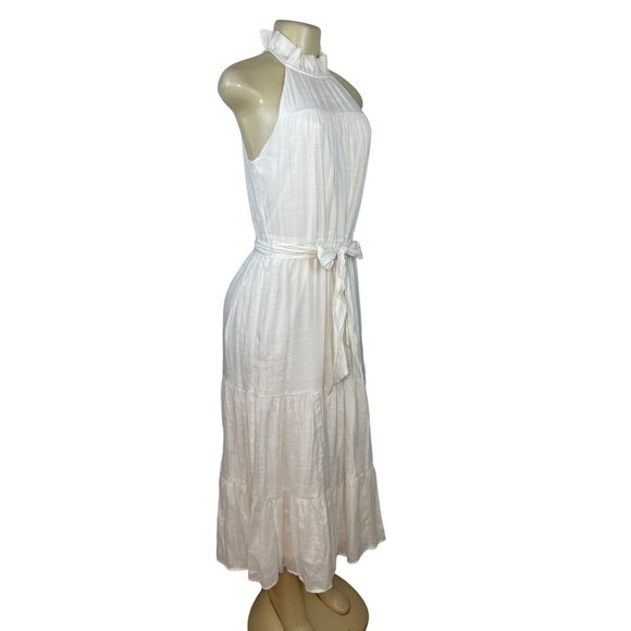 Banana Republic XS White Halter Maxi Dress With Ruffle Neck & Belted Waist - New - Picture 2 of 9